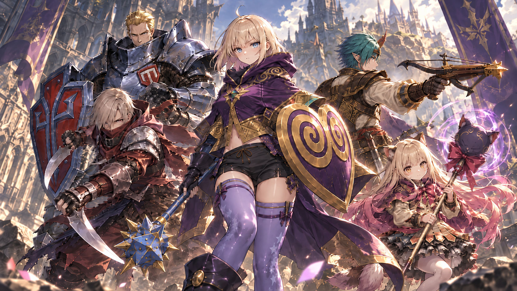 Next Phase’s fantasy hero in a purple cloak, carrying a golden shield